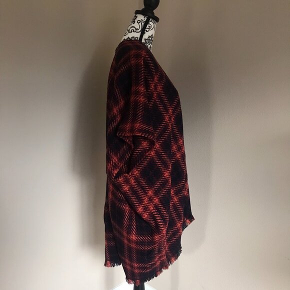 NWT Ann Taylor LOFT Modern Plaid Wrap - Navy Blue Orange/Red - Size X/XL - Picture 8 of 9